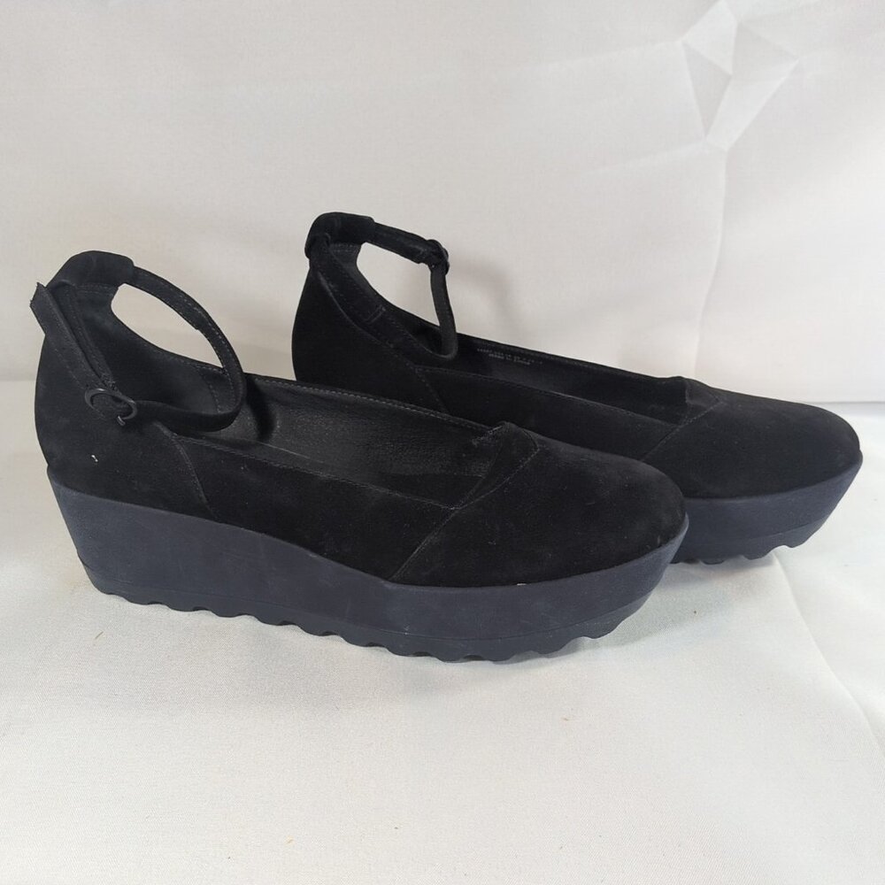Camper Platform Flats Ankle Strap Suede Black Navy Blue Women 39 8.5 Shoes